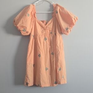Altar's State Peach Puff Sleeve Dress With Cactus Cacti W/ Pockets Size Medium